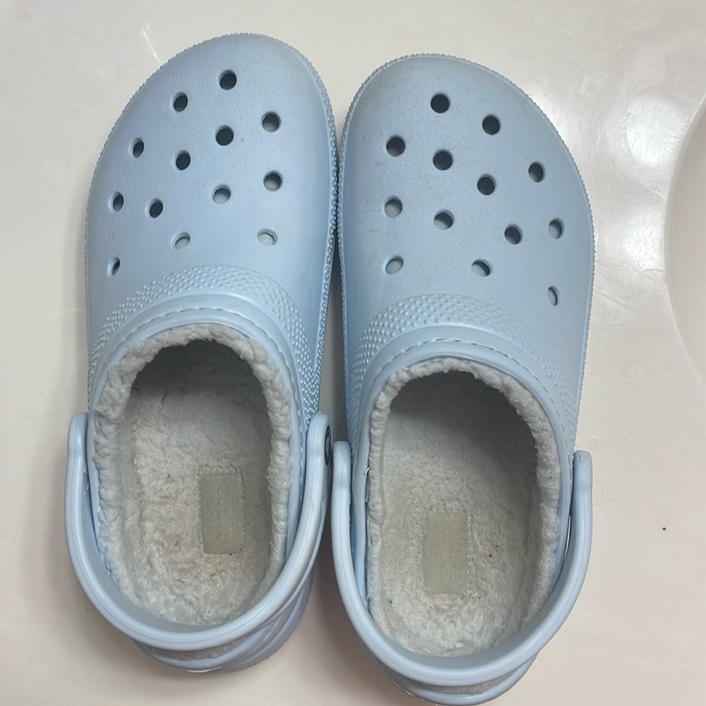 Light Blue Croc Fuzzy Slides - image 1